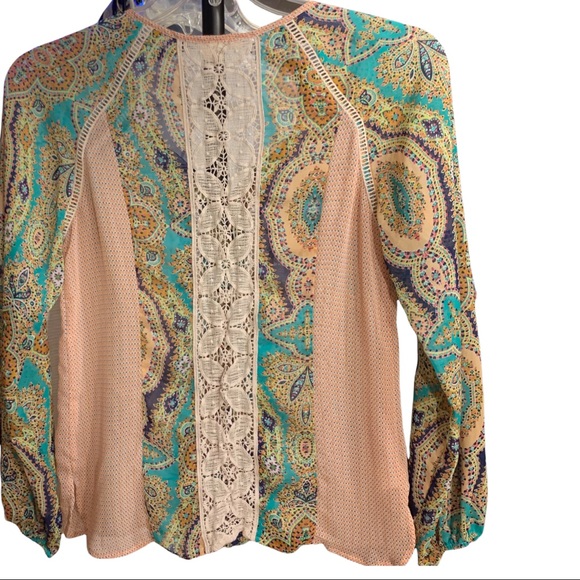 Anthropologie Meadow Rue peasant top w/lace detail paisley print sz s - Picture 6 of 10